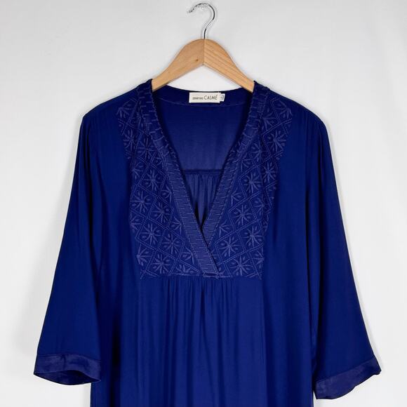 Johnny Was CALME Womens Embroidered Shift Dress Small Navy Blue - Picture 4 of 12